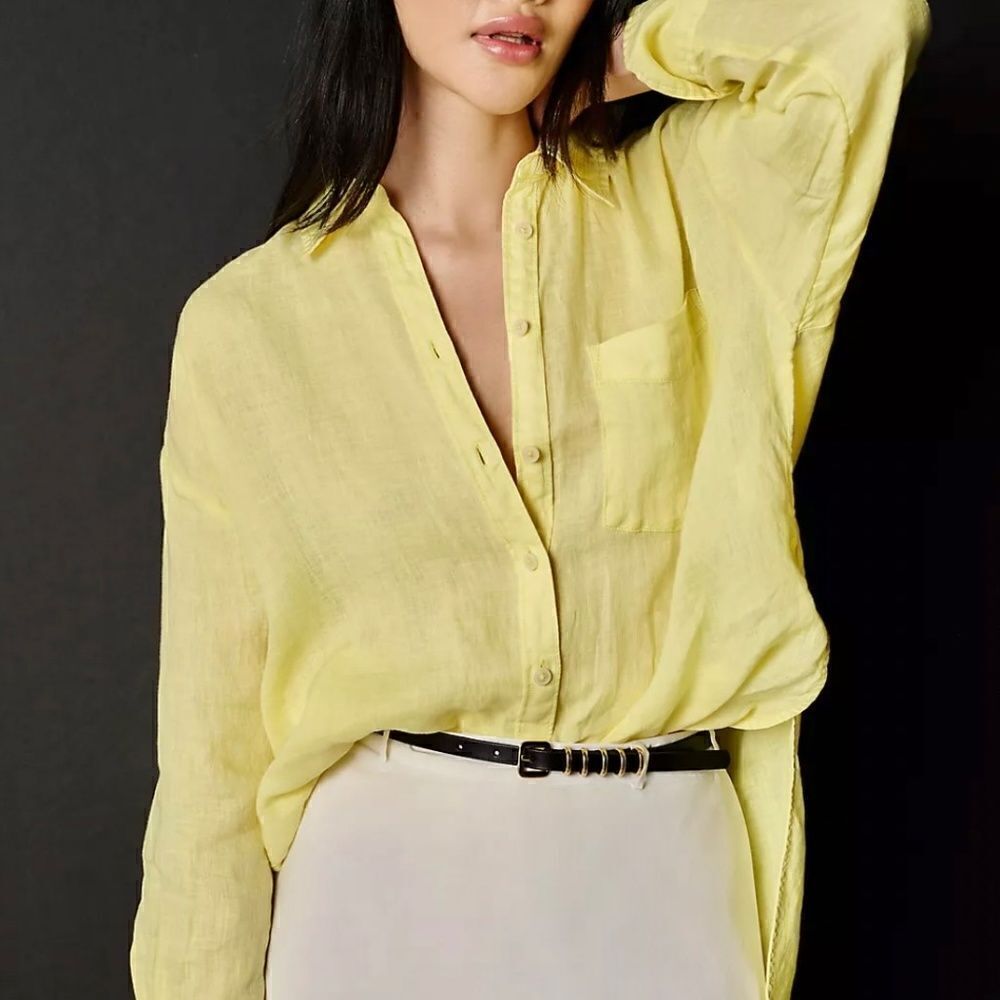 EUC Anthropologie Bennet Oversized Button Down Linen Shirt Top in Yellow Size XS